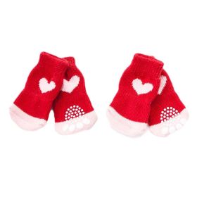 4 Pcs Red Hearts Dog Knitted Pet Socks