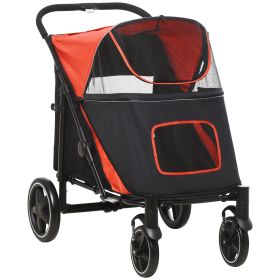 PawHut Pet Stroller Dog Carriage One Click Fold with Universal Front Wheels Shock Absorber Brakes Storage Bags Mesh Window