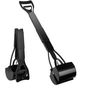 31.5in Pet Pooper Scooper Foldable Long Handle Dog Poop Waste Pick Up Rake for Large Medium Small Dogs (Color: Black)