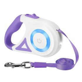 r16FT Retractable Dog Leash Extendable Pet Leash Dog Walking Leash with Flashlight RGB Light 2 Rolls of Waste Bags Dispenser Fit for 66-110lbs (Color: Purple)