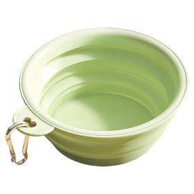Macaron Color Portable Foldable Travel Bowl for Dogs Lightweight Space-Saving Pet Feeding Drinking Outdoor Use 350ml (Color: Green)