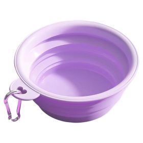 Macaron Color Portable Foldable Travel Bowl for Dogs Lightweight Space-Saving Pet Feeding Drinking Outdoor Use 350ml (Color: Purple)